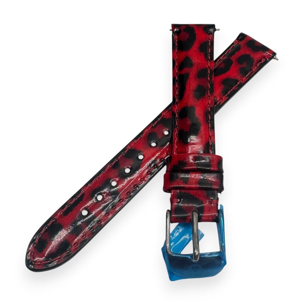 Michele 16mm Red Leopard Leather Watch Strap Silver Hardware NWOT